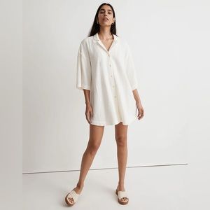 Madewell Lightspun Cover-Up Mini Shirtdress Women's Oversized S Creme NWT Cotton
